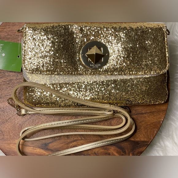 kate spade Handbags - KATE SPADE Gold Sparkler Crossbody/Clutch w/Storybook Lining